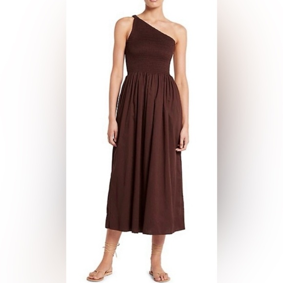 Faithful The Brand NWT SZ 10Elegant Brown One-ShoulderMidi Dress